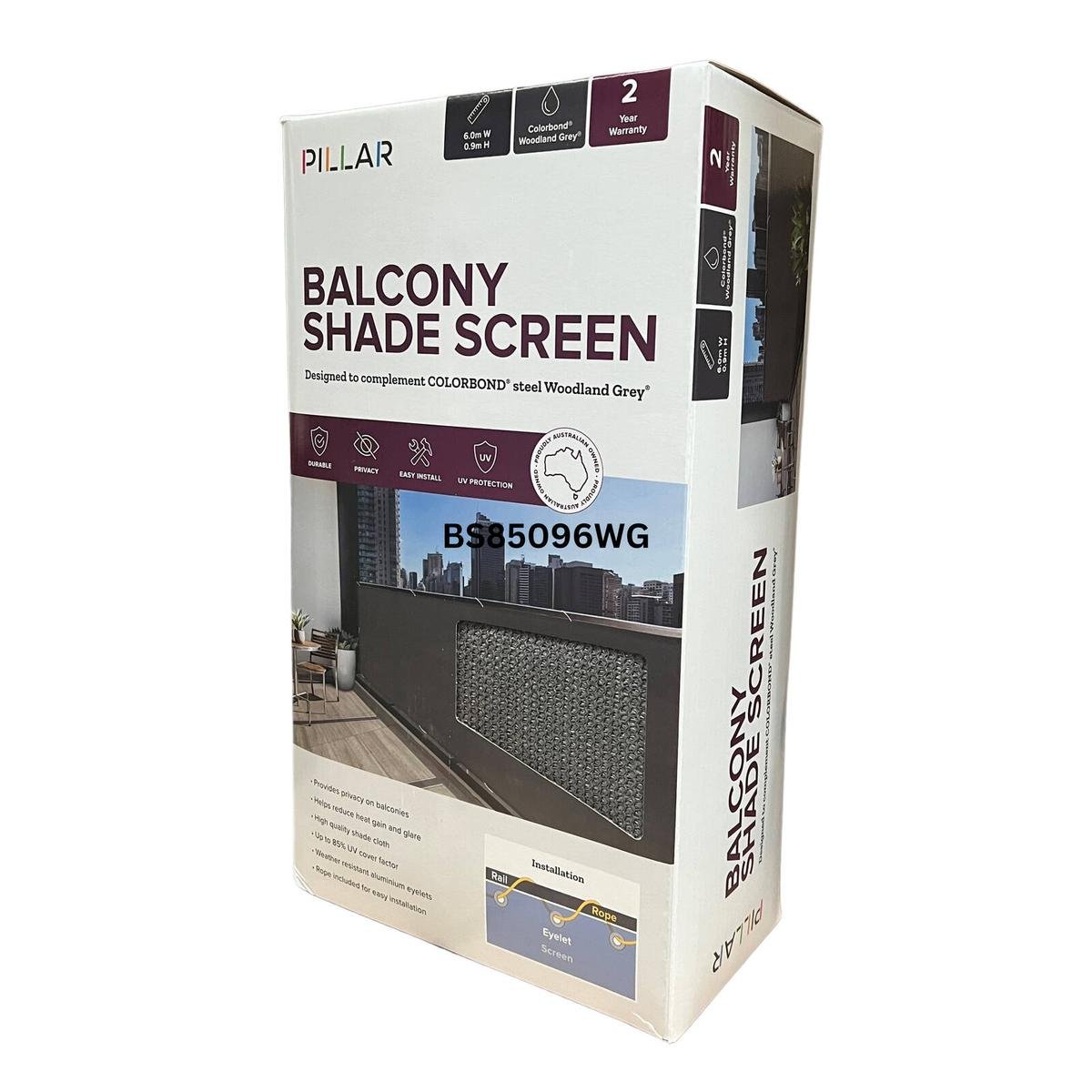 Pillar Products 0.9 x 6m Woodland Grey 85 HDPE Balcony Screen UV Cover
