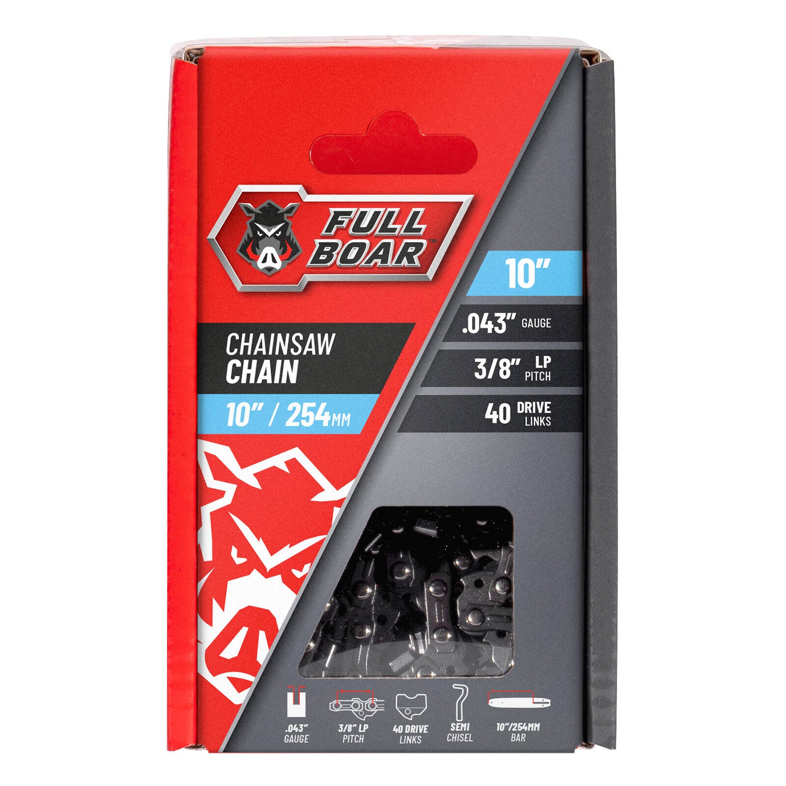 Full Boar 254mm (10") Chainsaw Chain 40 Drive Links 9.53mm Pitch