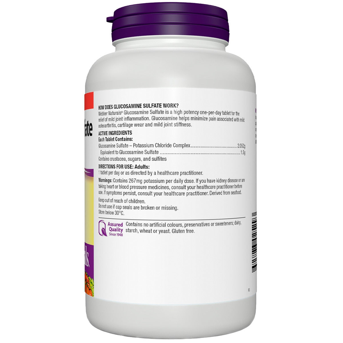 Webber Naturals Glucosamine Sulfate 1500mg 180 Tablets - SuperSaverAU - view 2