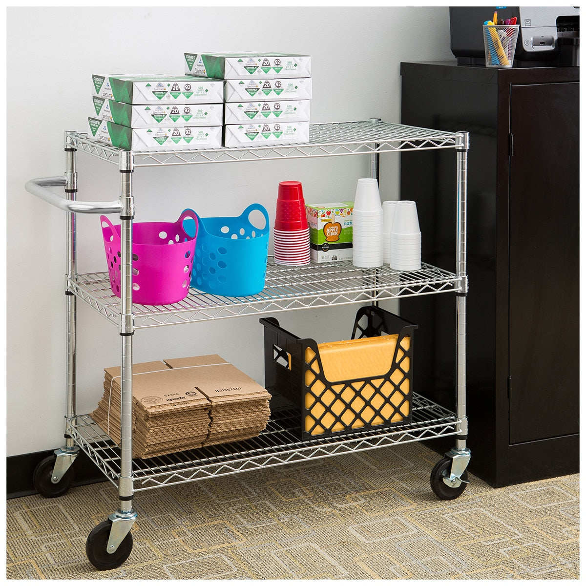 Trinity 3-Tier Silver Storage Cart – Rolling Utility Organizer with Wheels & Steel Frame - SuperSaverAU - view 1
