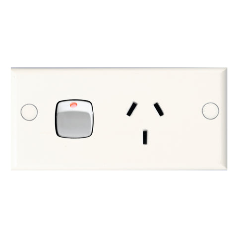 HPM Slimline Single Powerpoint, 98 x 46mm, White, 10A, 240V, Surface Mount