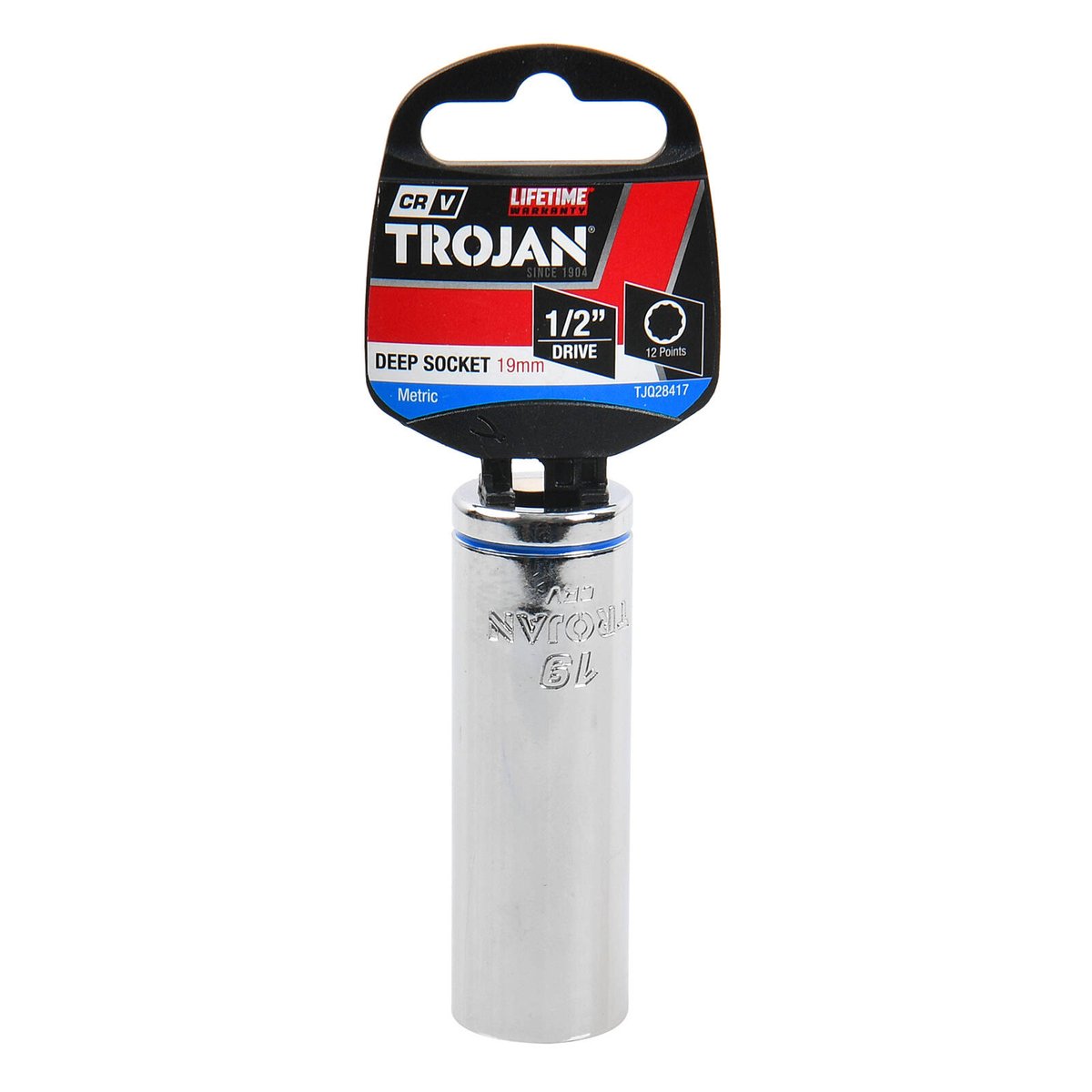 Trojan 19mm Deep Socket 1/2" Drive Chrome Vanadium 12 Point