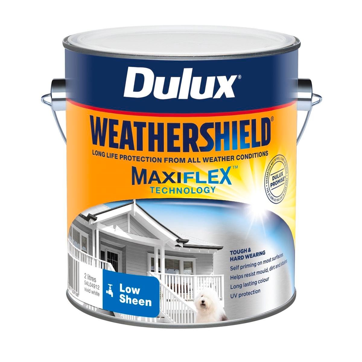 Dulux Weathershield Exterior Paint - 2L Vivid White Low Sheen - 170mm x 163mm x 143mm - SuperSaverAU - view 1