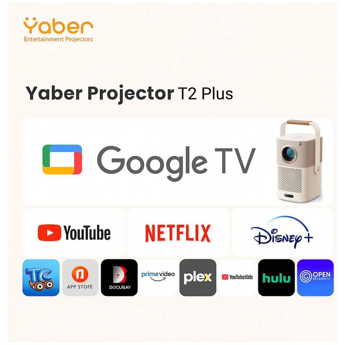 Yaber T2 Plus Portable Projector - Full HD 1080p, Auto Keystone, JBL-Tuned Speakers, Grey - 24260709014115