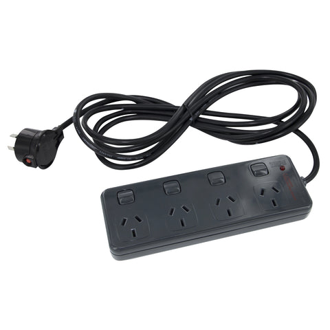 HPM Charcoal 4 Outlet Switched Powerboard with Surge Protection, 175J, Wall Mountable
