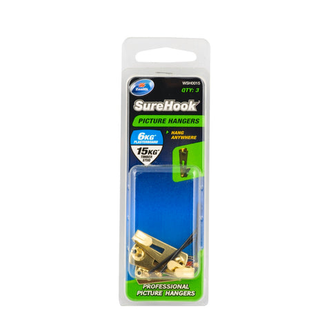 Zenith Brass Plated SureHook Picture Hanger 6/15kg - 3 Pack
