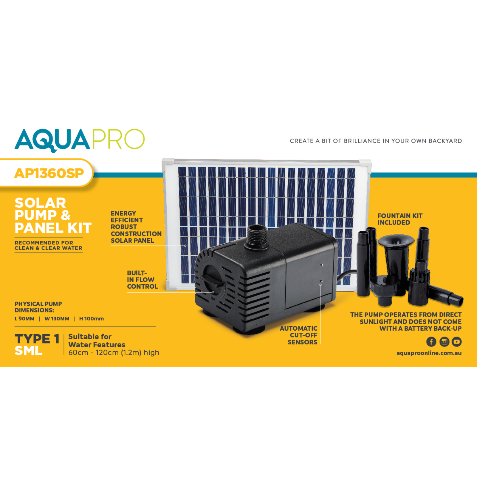Aquapro AP1360SP Solar Pump and Panel Kit - 20W Submersible, Outdoor