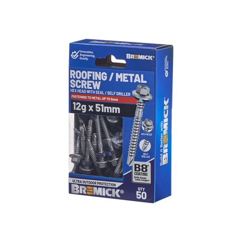 Bremick Hex Roofing Screw 12g x 51mm - Pack of 50 - Watertight Seal - Corrosion Resistant - SuperSaverAU - view 1