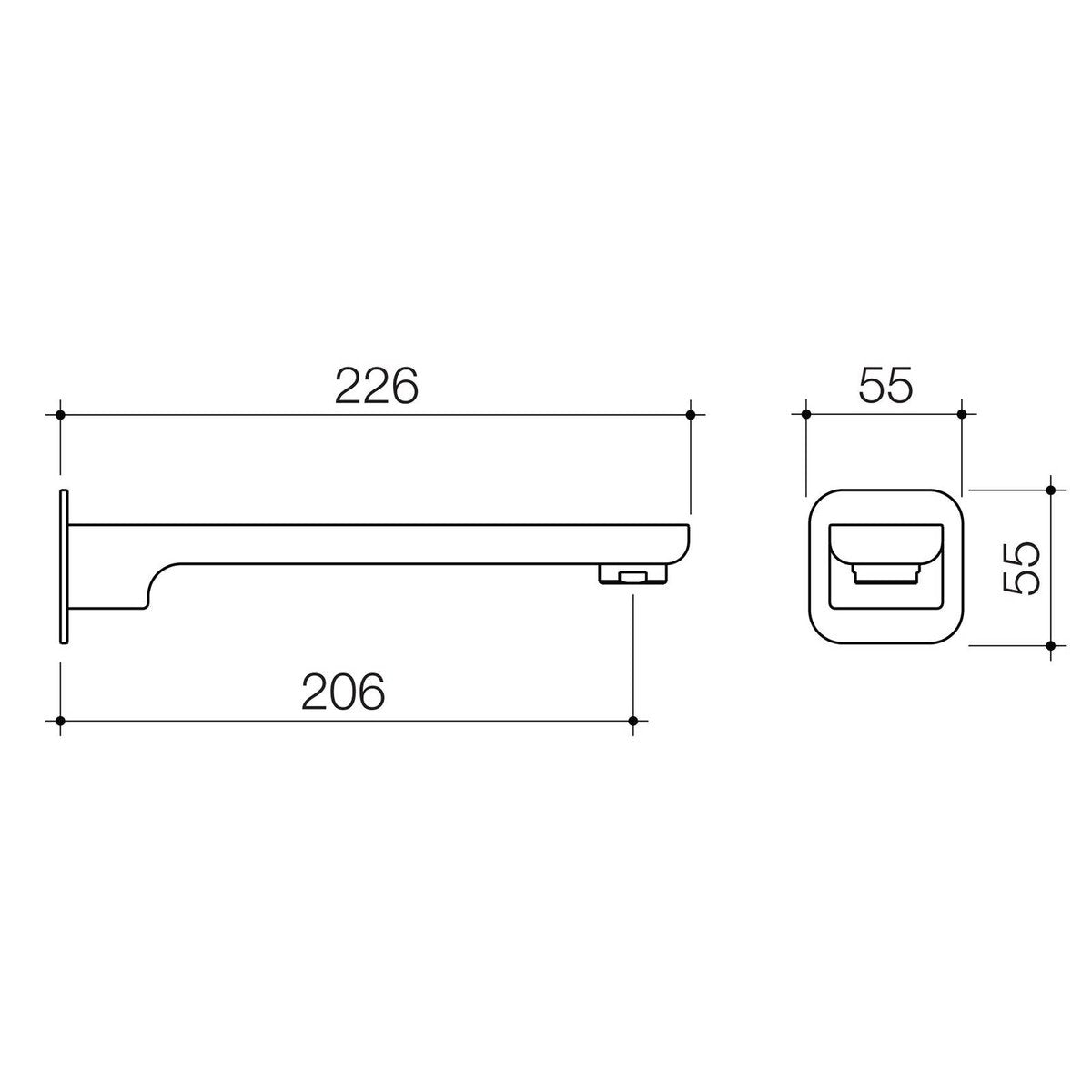 Caroma Luna Chrome Wall Basin/Bath Outlet WELS 6 Star 4.5L/min 226mm Brass