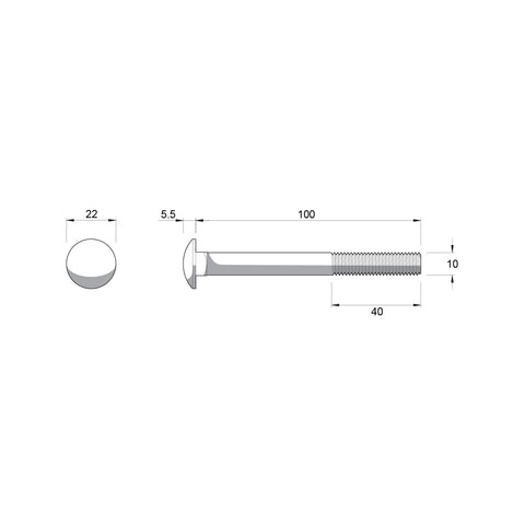 Zenith M10 x 100mm Zinc Plated Cup Head Bolt and Nut - Each