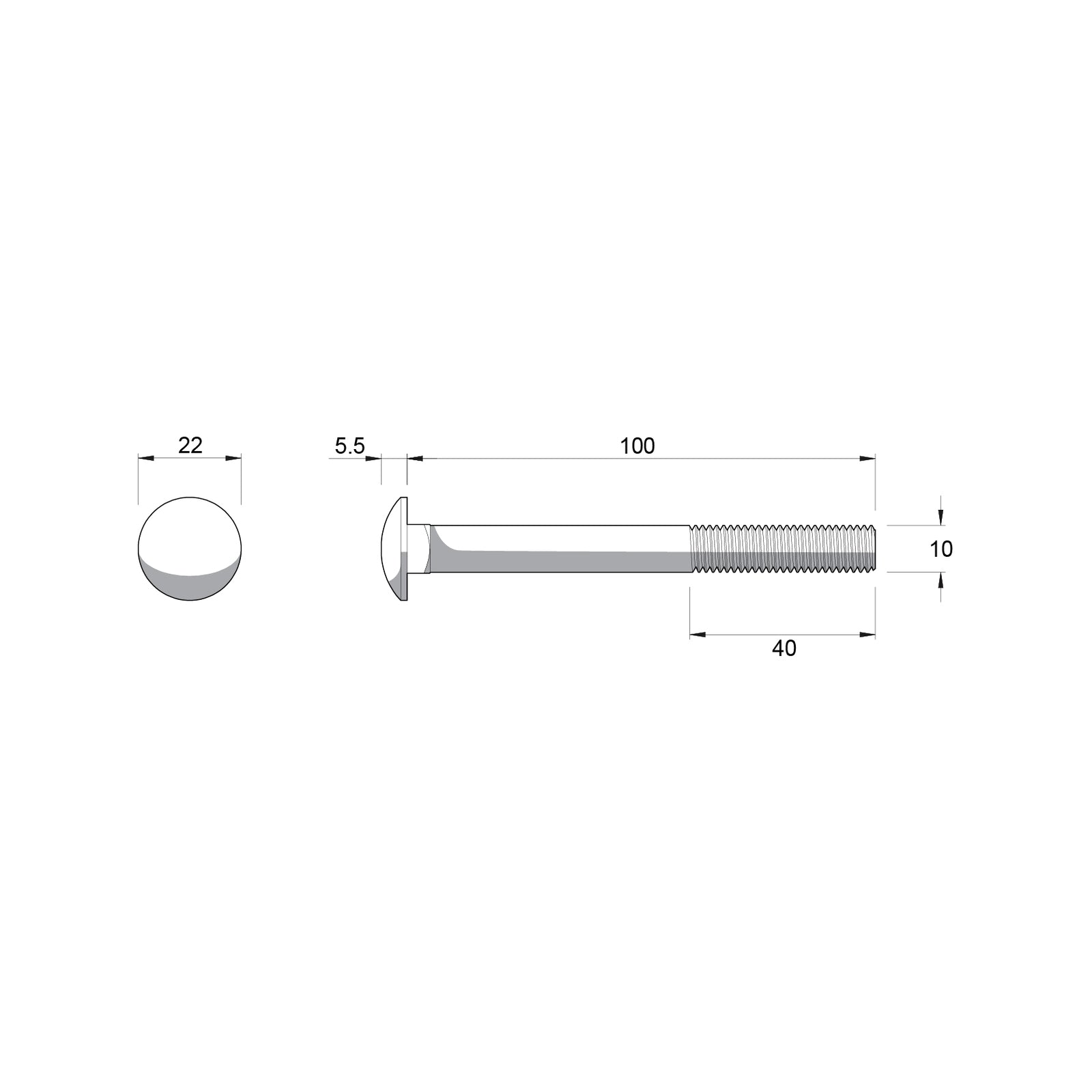 Zenith M10 x 100mm Zinc Plated Cup Head Bolt and Nut - Each