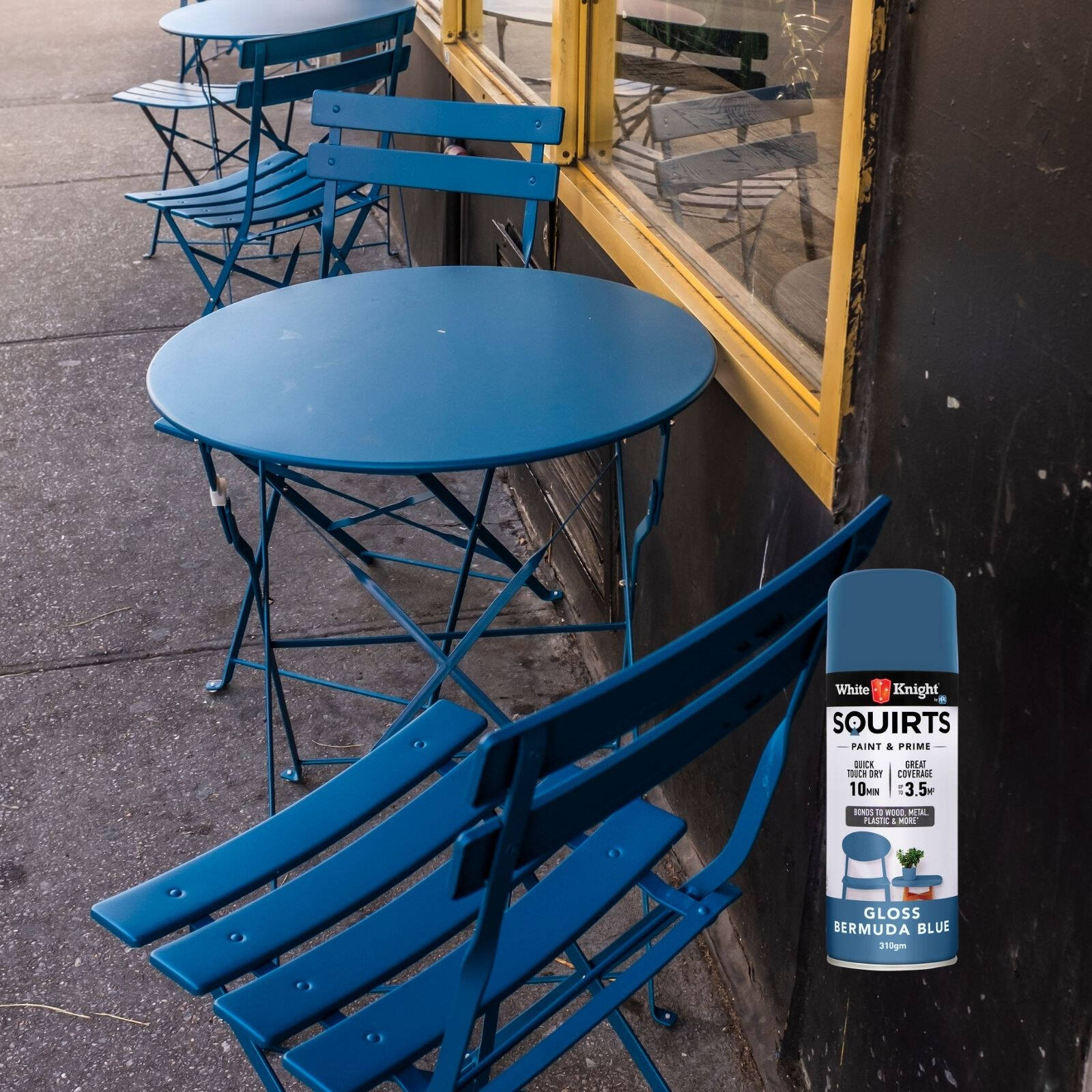 White Knight Squirts Bermuda Blue Gloss Spray Paint 310g - Solvent-Based, UV Resistant