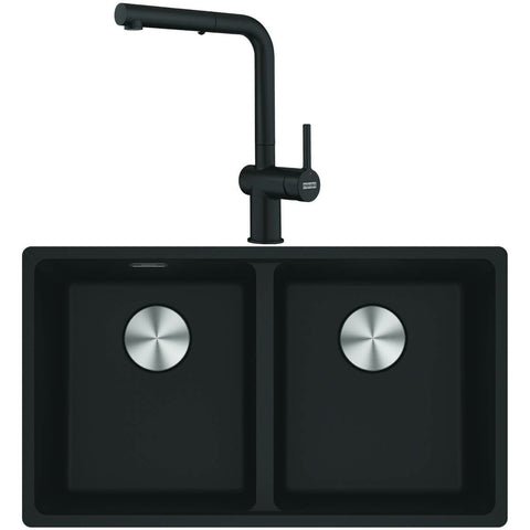 Franke Maris double bowl Fragranite sink - matte black, hidden overflow, 2 x 20L bowls - MRG620MBTA7721B