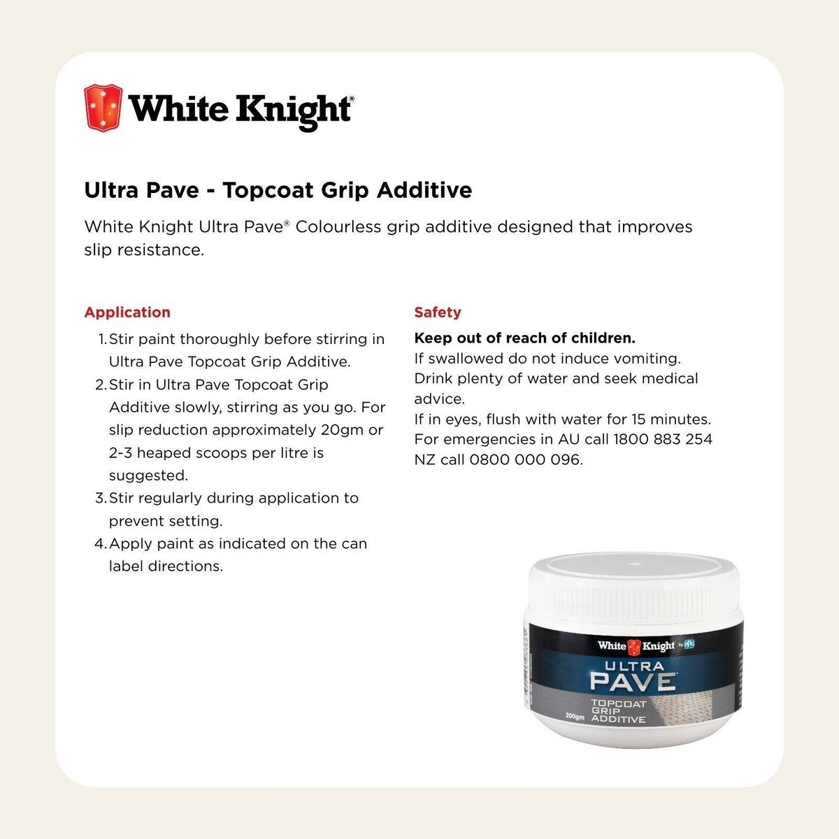 White Knight Ultra Pave Grip Additive - 200g - Colourless - Non-Slip - SuperSaverAU - view 5