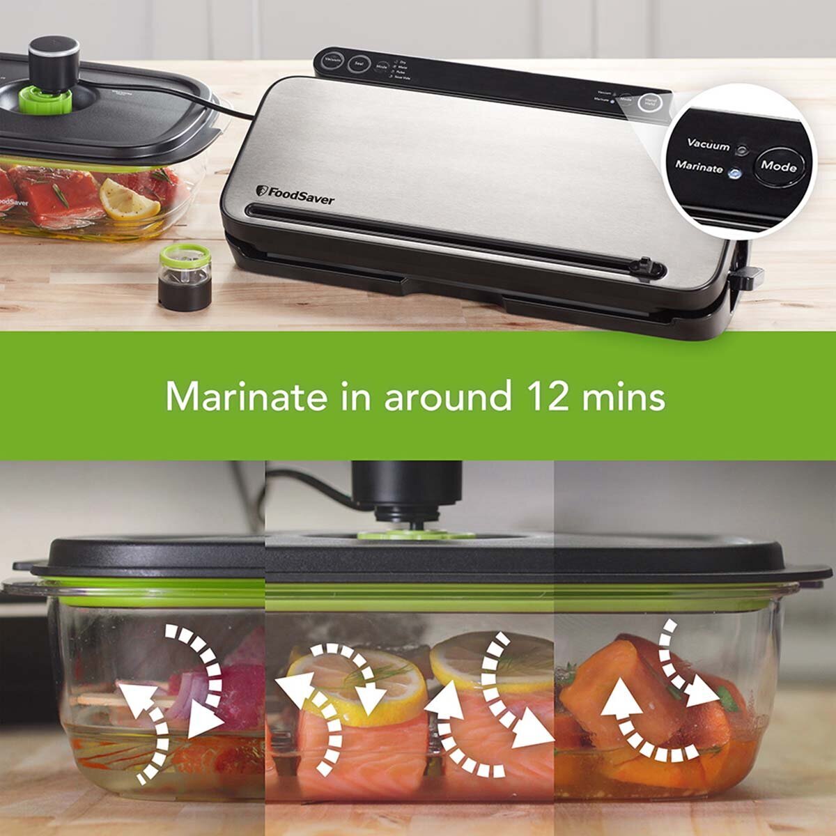 FoodSaver Controlled Seal Vacuum Sealer - 5 Food Settings - Marinate Program - 130W - Silver - VS3198