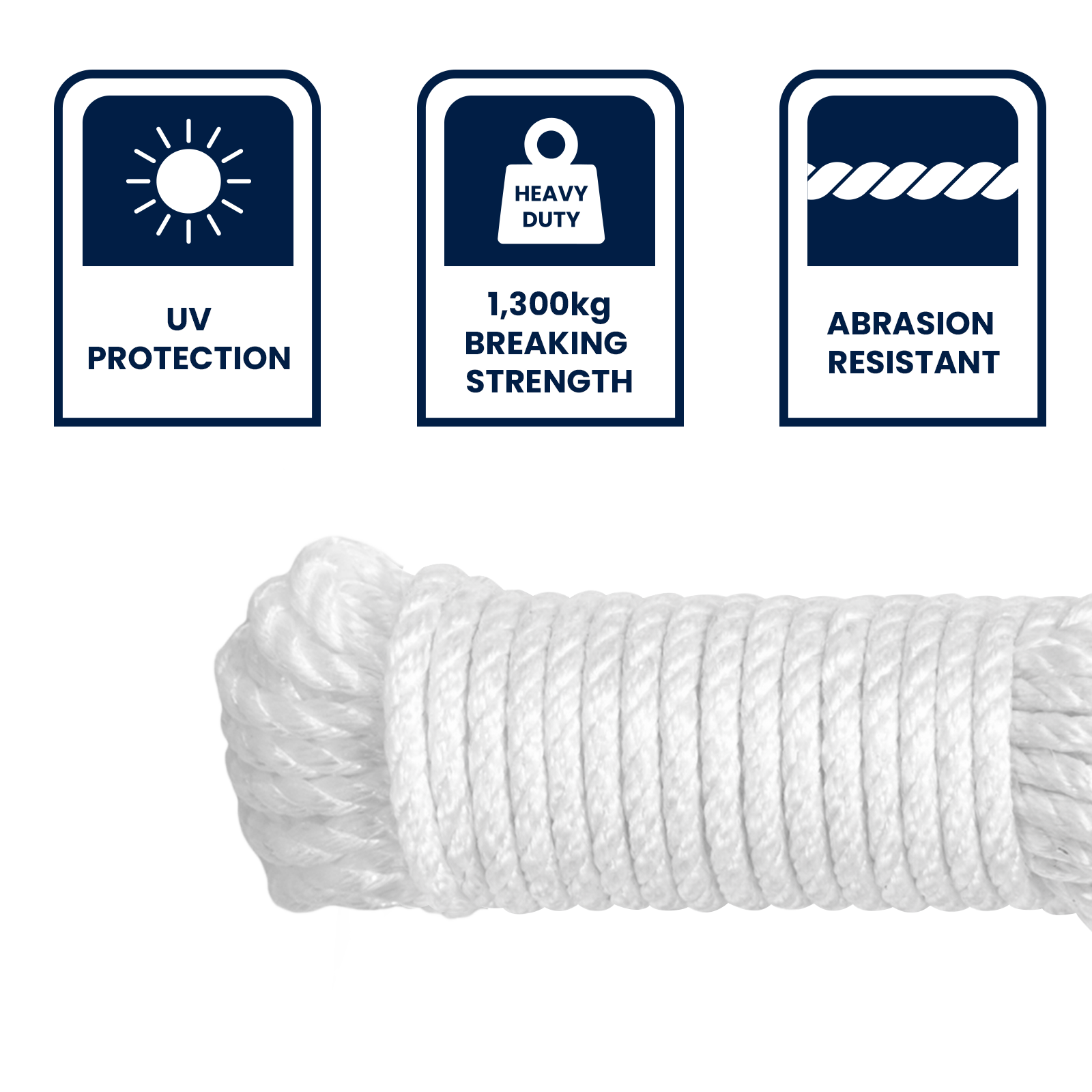 Grunt Super Silver 10mm x 20m Rope, White Twisted Polypropylene, Floats, 1300kg Break Strength