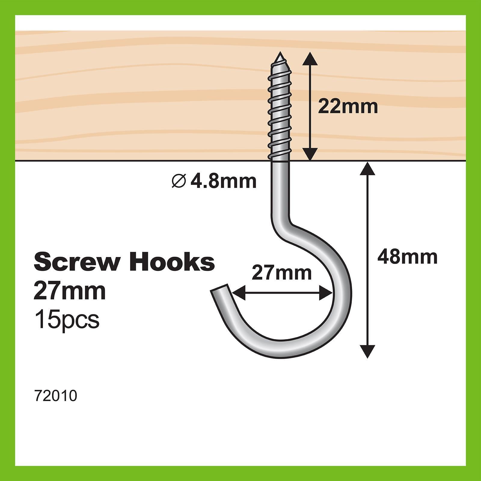 Everhang 70 x 4.8mm Zinc Plated Steel Screw Hook 15 Pack