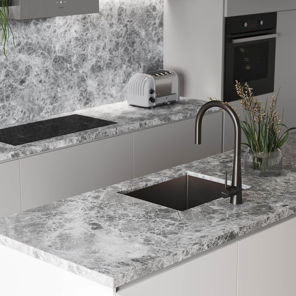Oliveri Essente 316 stainless steel pull out gooseneck mixer tap - Gunmetal - WELS 5 star - SS31625-GM