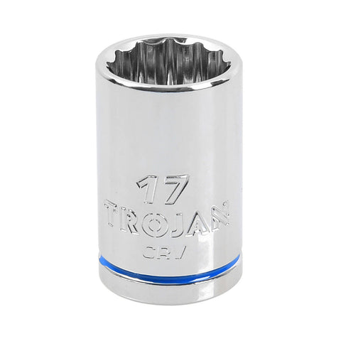 Trojan 17mm Socket 1/2" Drive, Chrome Vanadium 12 Point Metric