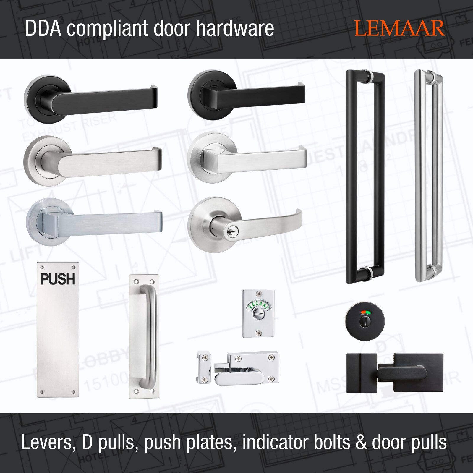 Lemaar Engraved D Pull Handle on Plate 300 x 100mm Satin 304 Stainless Steel, Indoor Outdoor