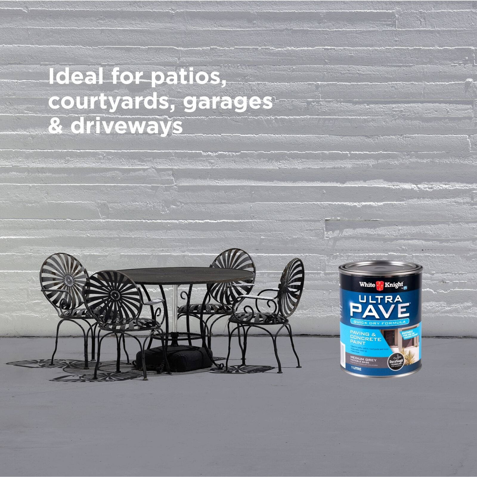 White Knight Ultra Pave 1L Medium Grey Quick Dry Paving & Concrete Paint - Water Based, UV Resistant, Recoat 2hrs