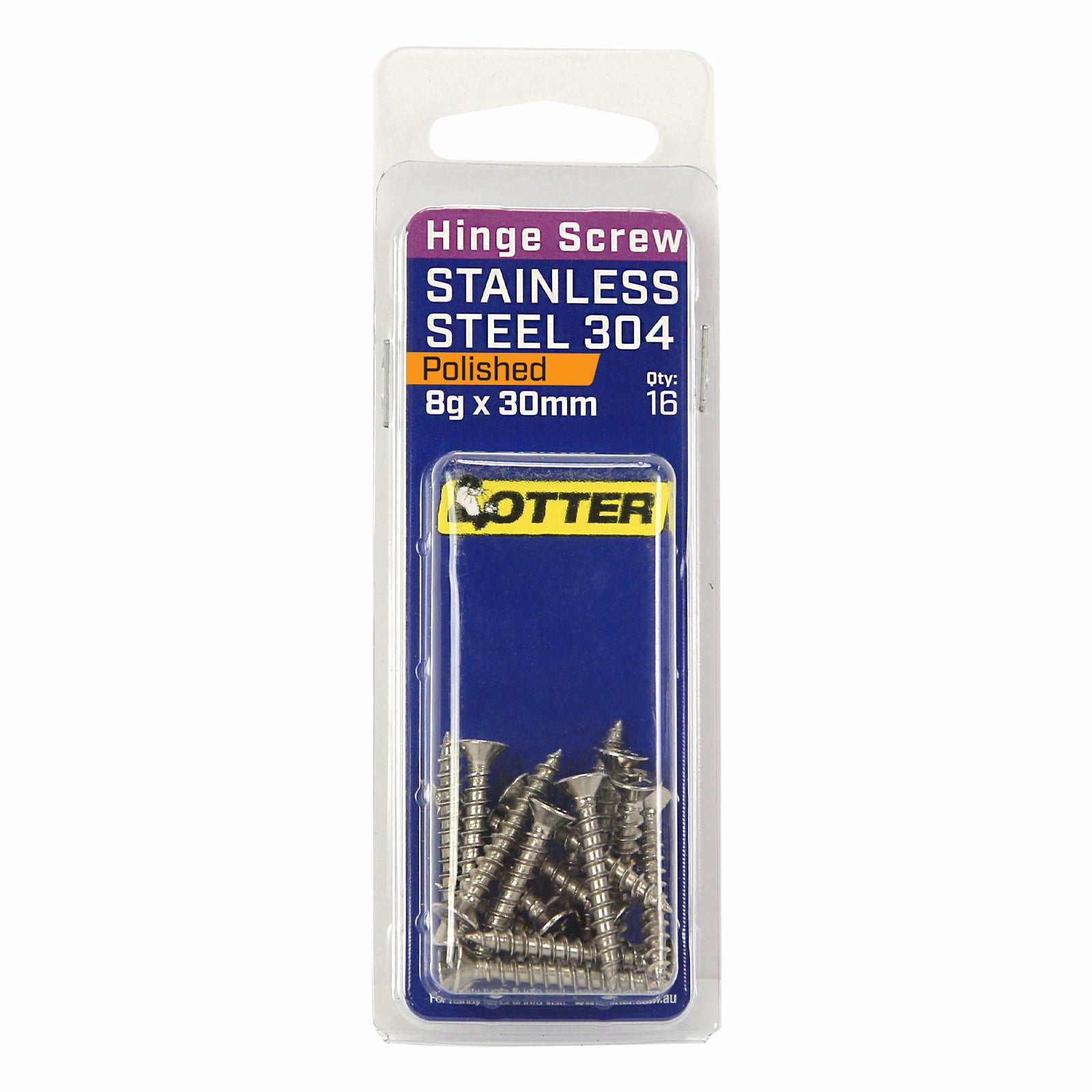 Otter 8 x 30mm Polished Stainless Steel 304 Hinge Screws - 16 Pack