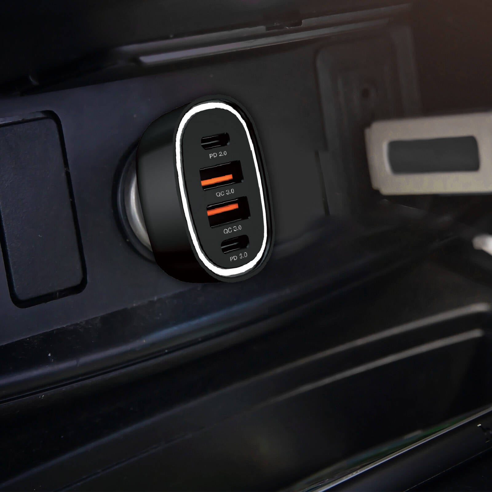 Antsig 80W Multi Port USB Car Charger - 2x USB-C PD + 2x USB-A QC 3.0, Black APCC70W2AC