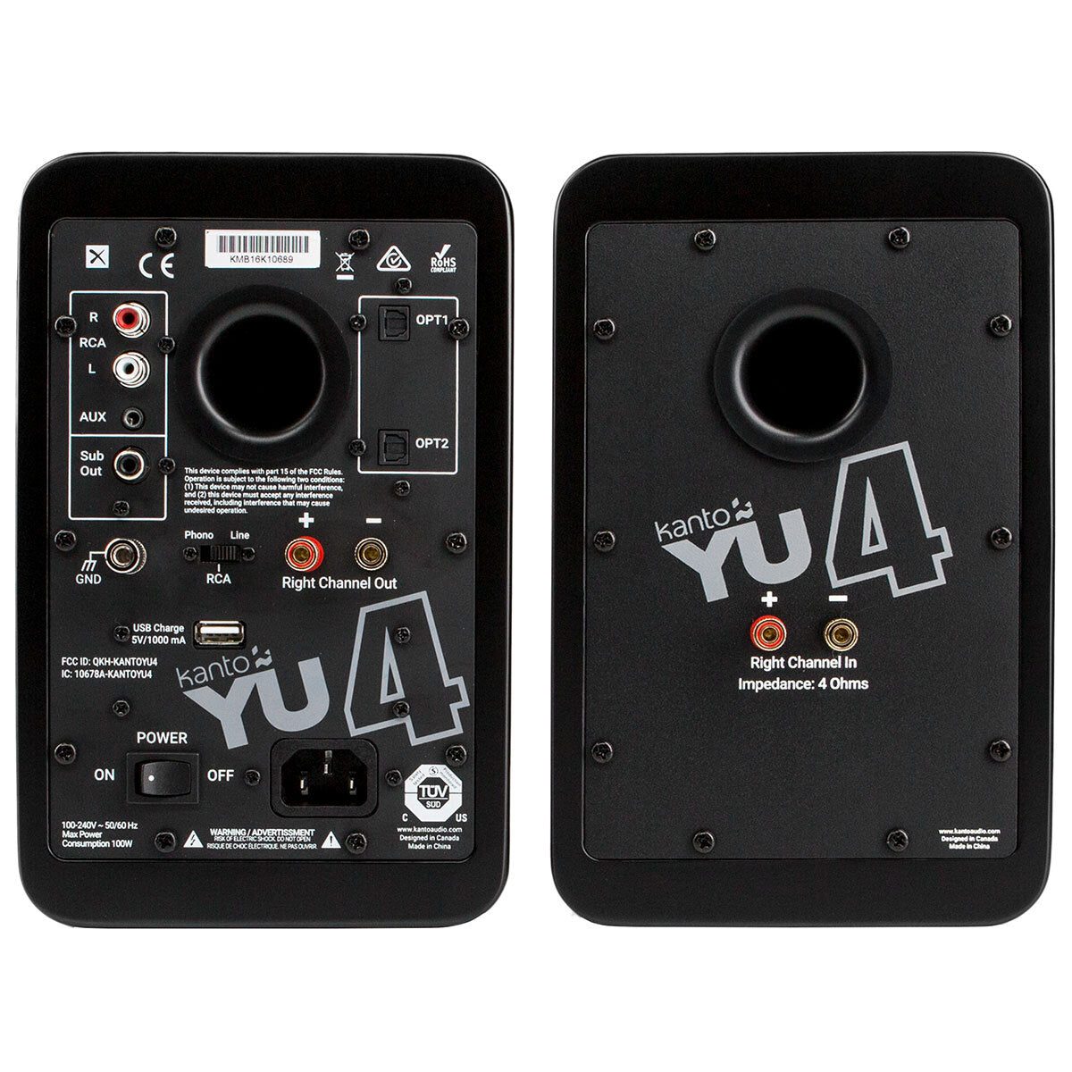Kanto YU4 140W Powered Bookshelf Speakers With Bluetooth And Phono Preamp Matte Black KO-YU4MB-I - SuperSaverAU - view 4
