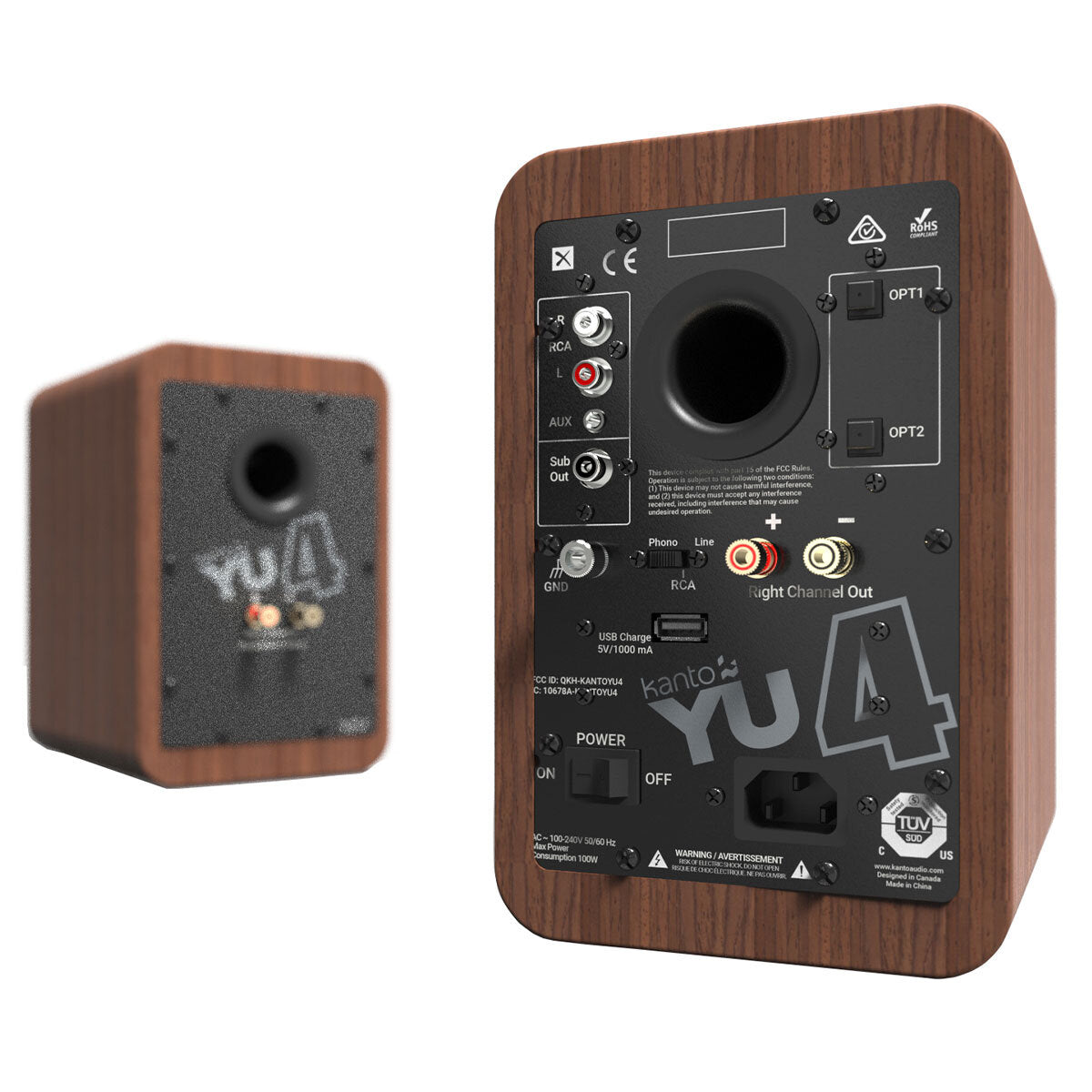 Kanto YU4 140W Powered Bookshelf Speakers Walnut - Bluetooth, Phono Preamp, 4" Drivers - SuperSaverAU - view 3