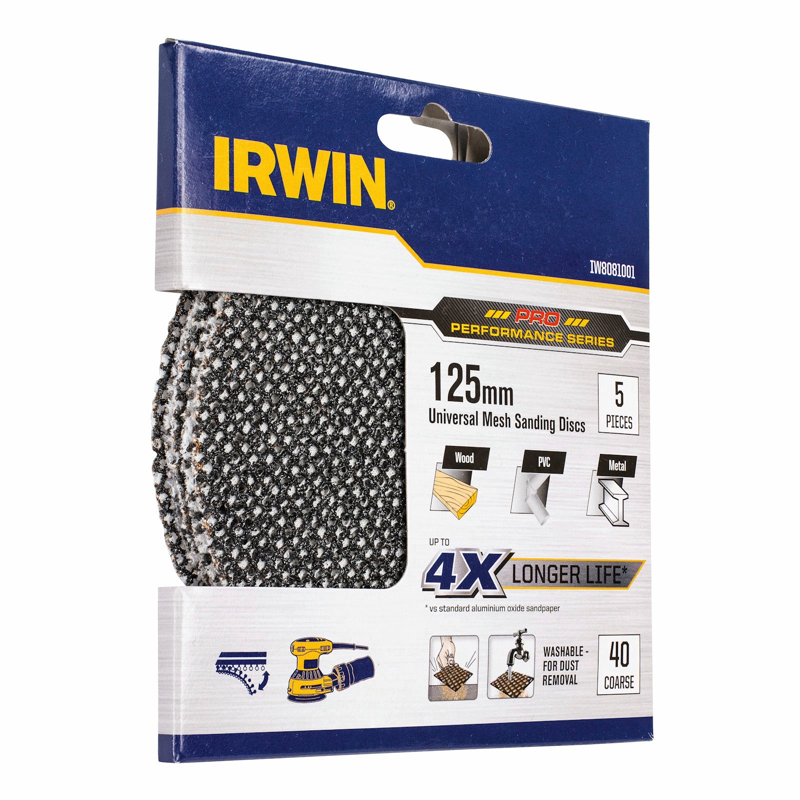 Irwin 125mm 40 Grit Orbital Sanding Disc 5 Pack