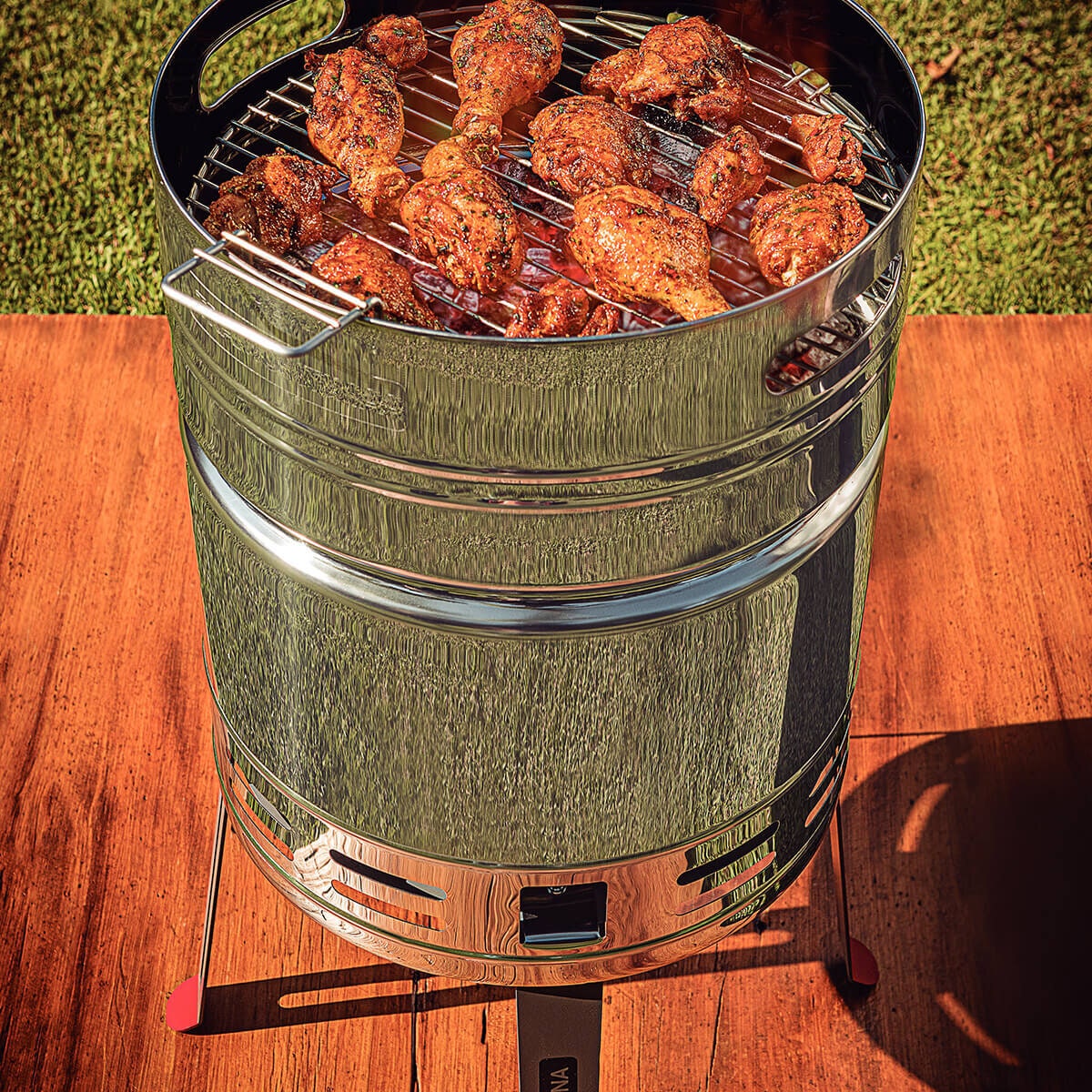 Tramontina Churrasco Freestanding Charcoal BBQ - Stainless Steel Body - Beer Barrel Shape - 26500006
