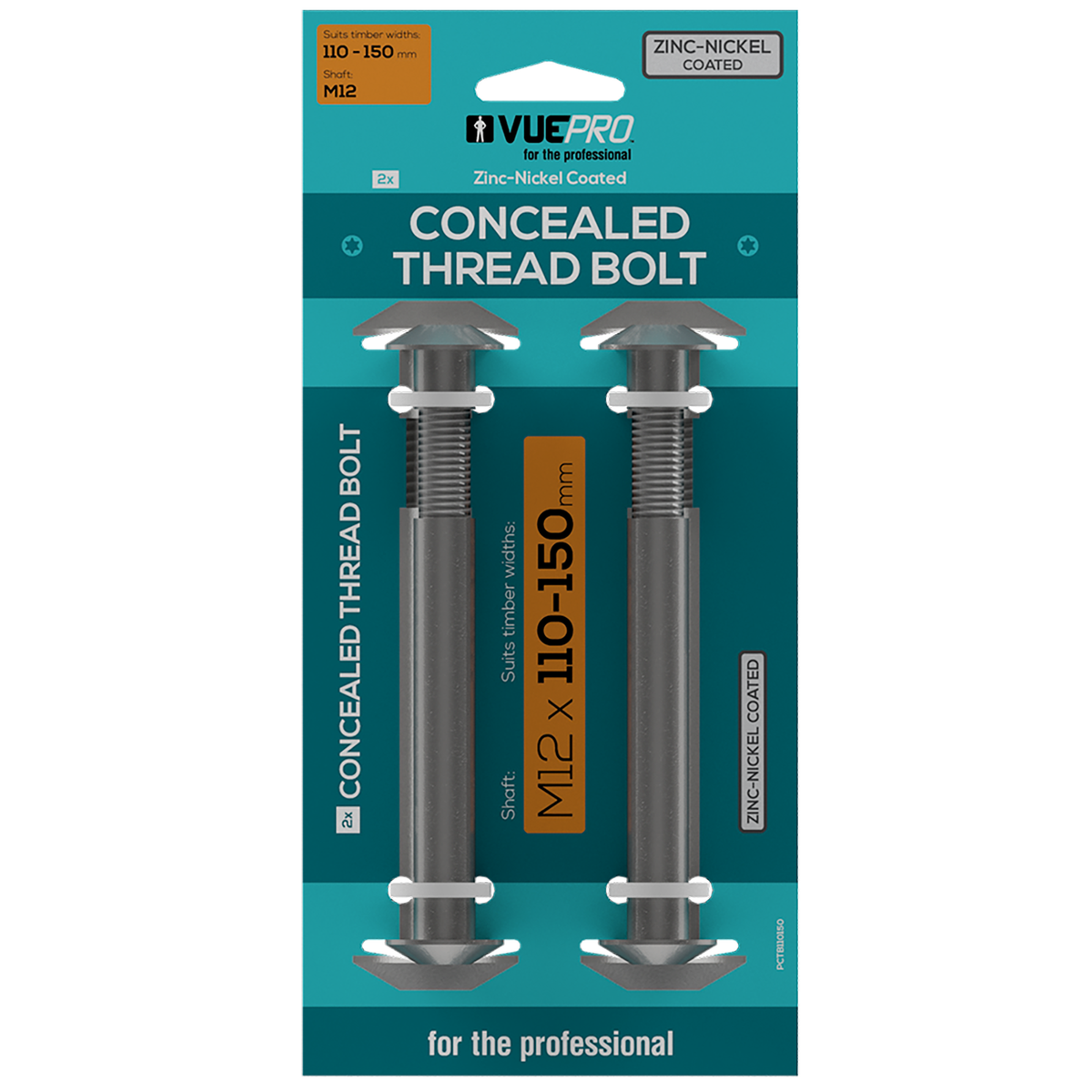Vuepro Concealed Thread Bolt - 150mm - Zinc Nickel Coated - Heavy Duty - SuperSaverAU - view 1