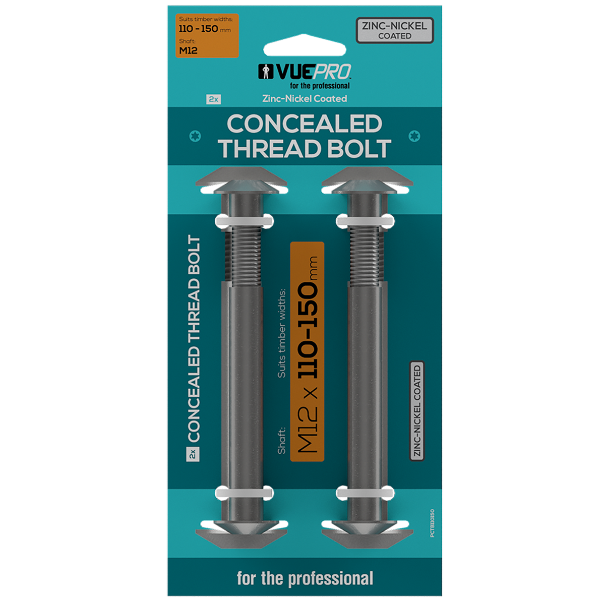 VUEPRO M12 110-150mm Concealed Thread Bolt, 2 Pack