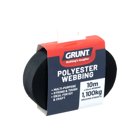 Grunt 25mm x 10m Heavy Duty Black Polyester Webbing