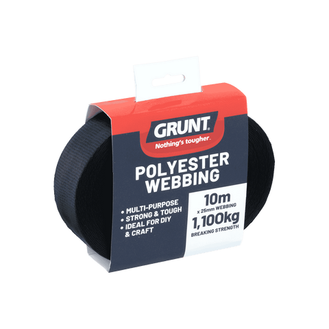Grunt 25mm x 10m Heavy Duty Black Polyester Webbing
