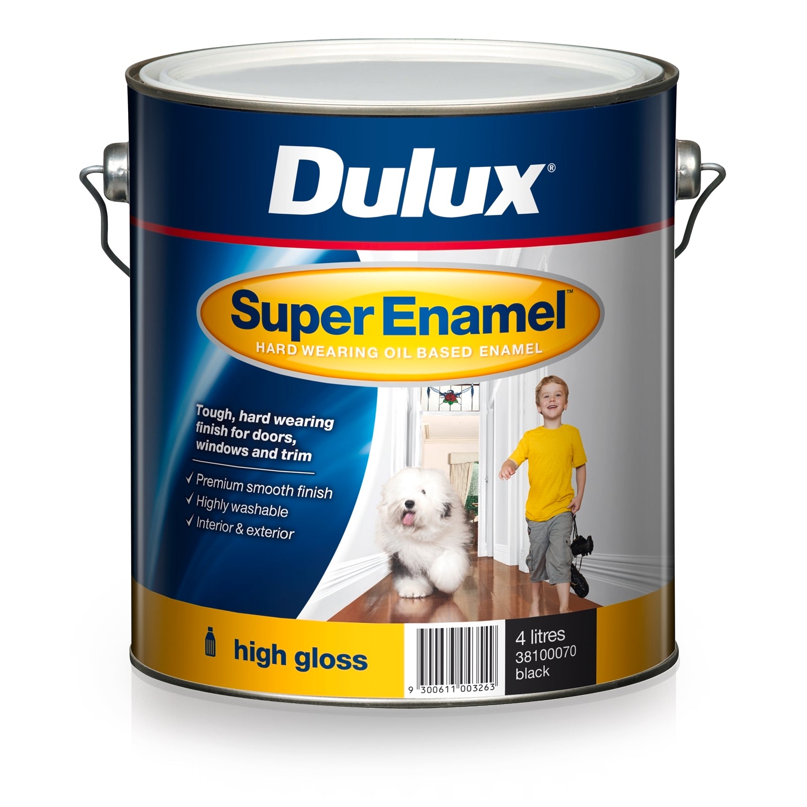 Dulux Super Enamel High Gloss Oil Based Paint 4L Black, Interior & Exterior, UV Resistant