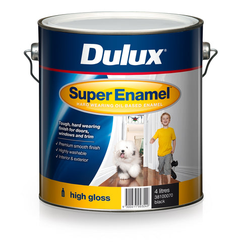 Dulux Super Enamel High Gloss Oil Based Paint 4L Black, Interior & Exterior, UV Resistant
