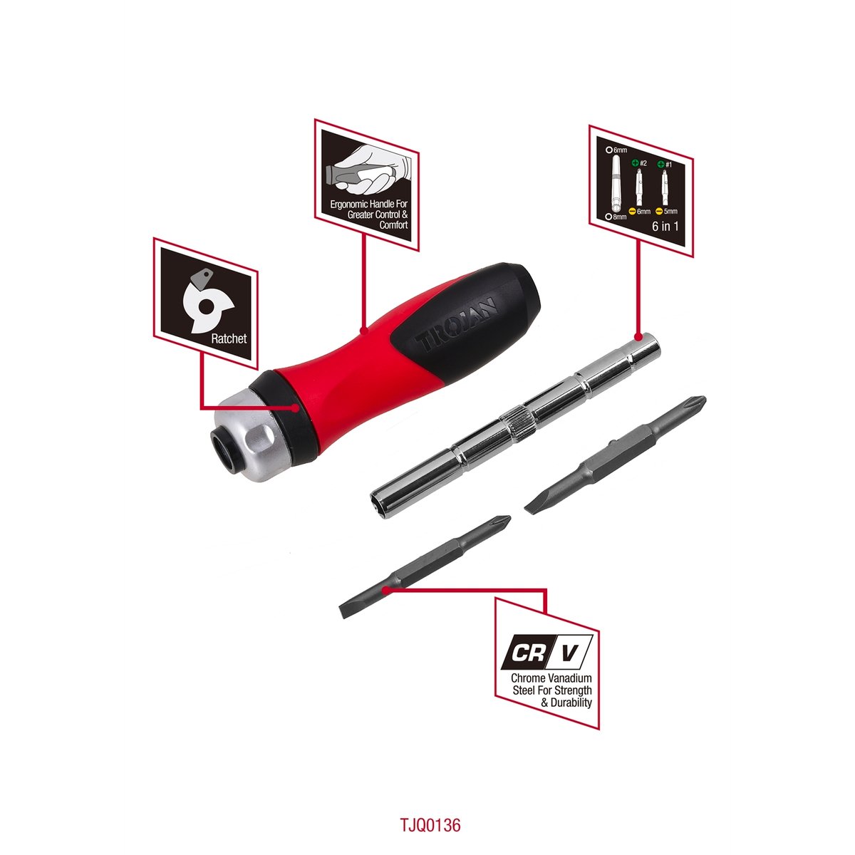 Trojan 6 in 1 Ratcheting Screwdriver