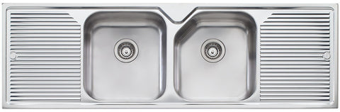 Oliveri Nu-Petite Double Bowl Topmount Sink - Double Drainer - No Tap Hole - NP653