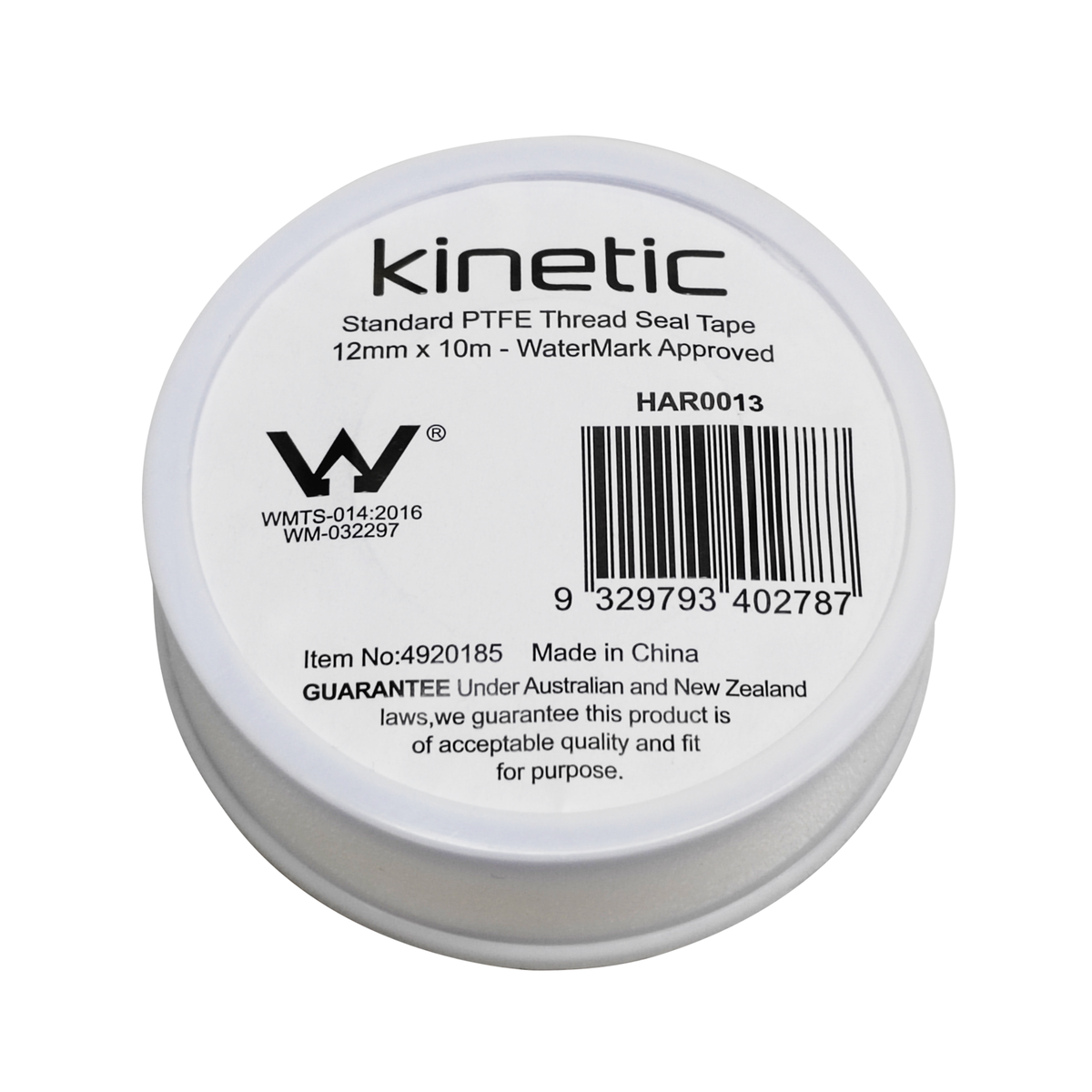 Kinetic 12mm x 10m White Standard Thread Seal Tape, PTFE