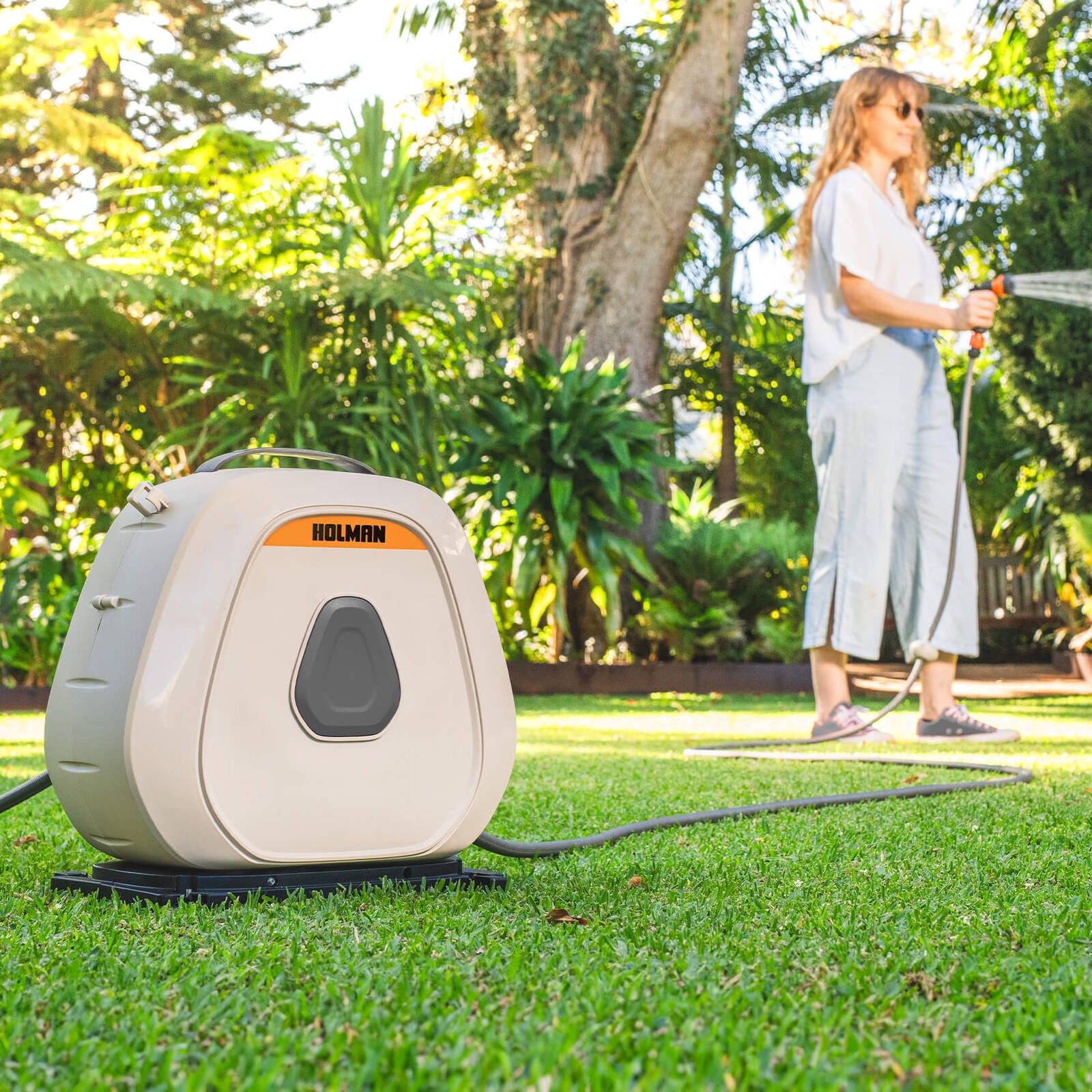 Holman 20m Portable Retractable Hose Reel with Ground Spikes - Auto Rewind