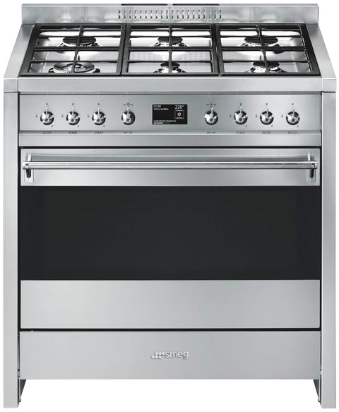 Smeg 90cm Classic Aesthetic Dual Fuel Freestanding Oven - 126L, Pyrolytic Cleaning, Stainless Steel - A11XPY-9