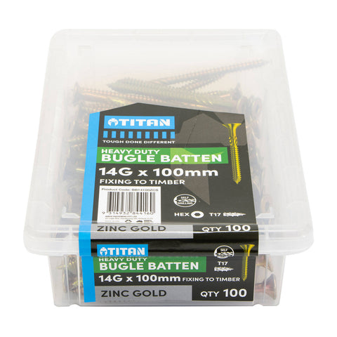 Titan 14g x 100mm Zinc Gold Bugle Head Timber Batten Screw - 100 Pack