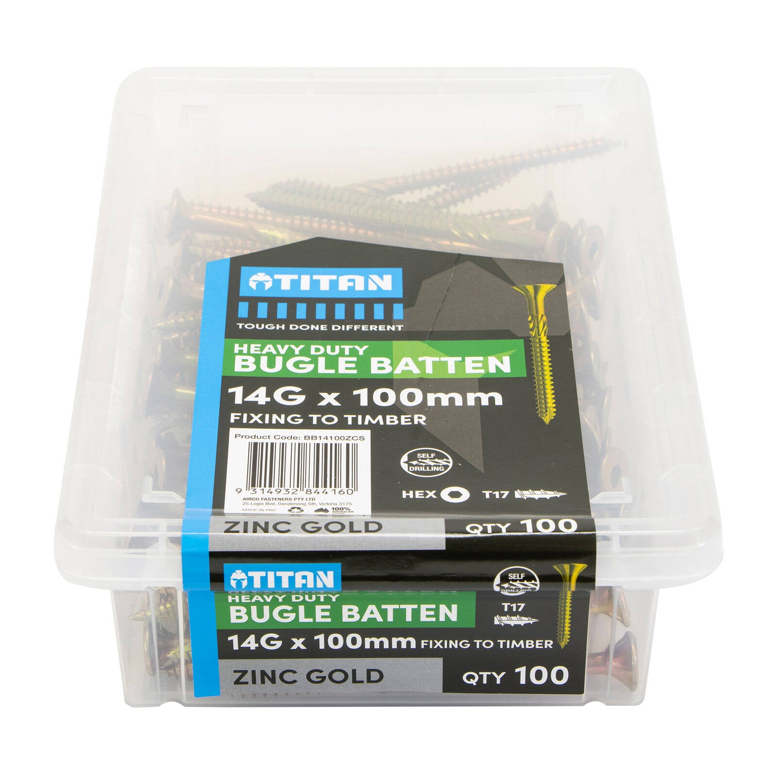 Titan 14g x 100mm Zinc Gold Bugle Head Timber Batten Screw - 100 Pack