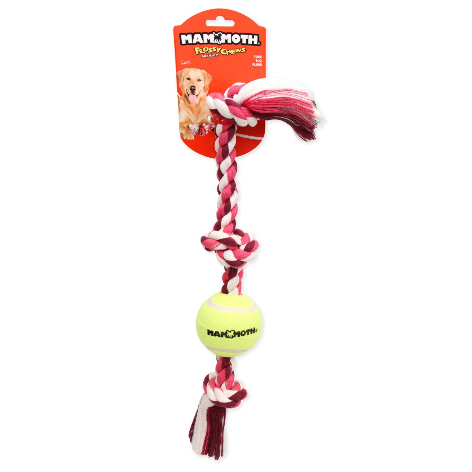 Mammoth 50cm 3 Knot Ball Rope Dog Toy with Tennis Ball