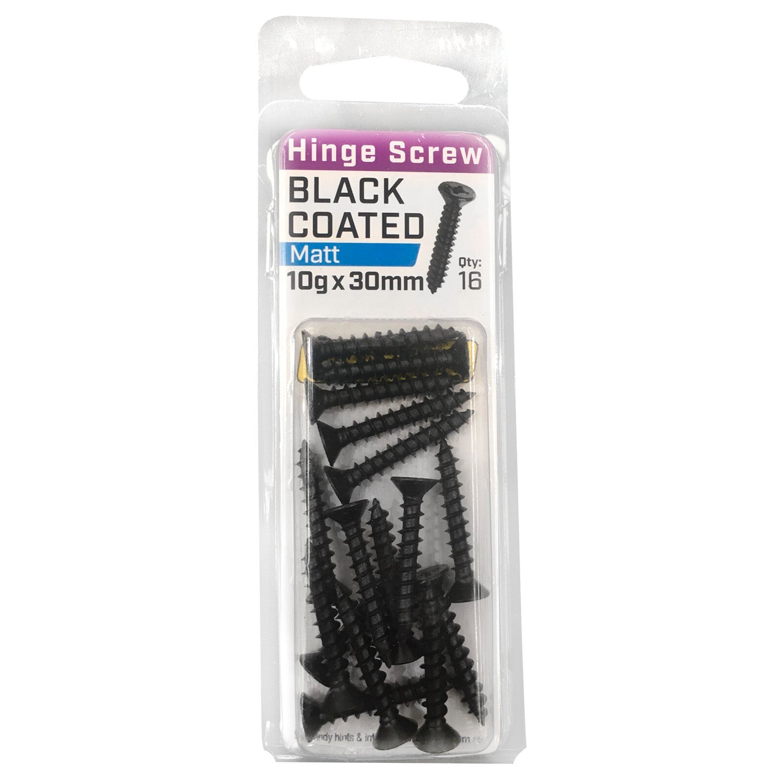 Otter 10 x 30mm Black Coated Hinge Screws Countersunk - 16 Pack