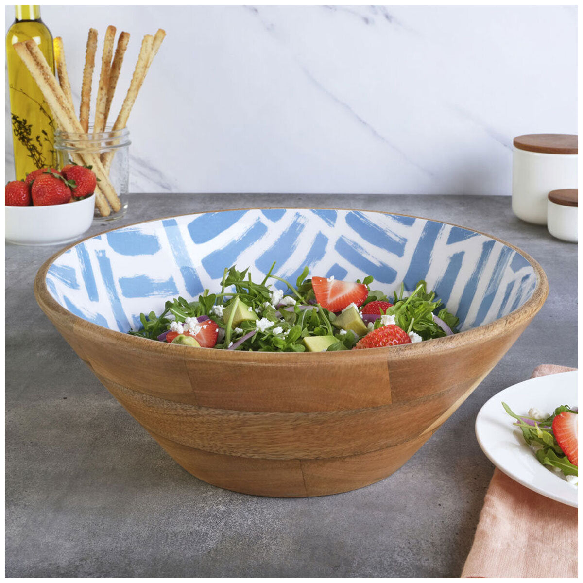 Mikasa Enameled Mango Wood Serving Bowl Blue - SuperSaverAU - view 2