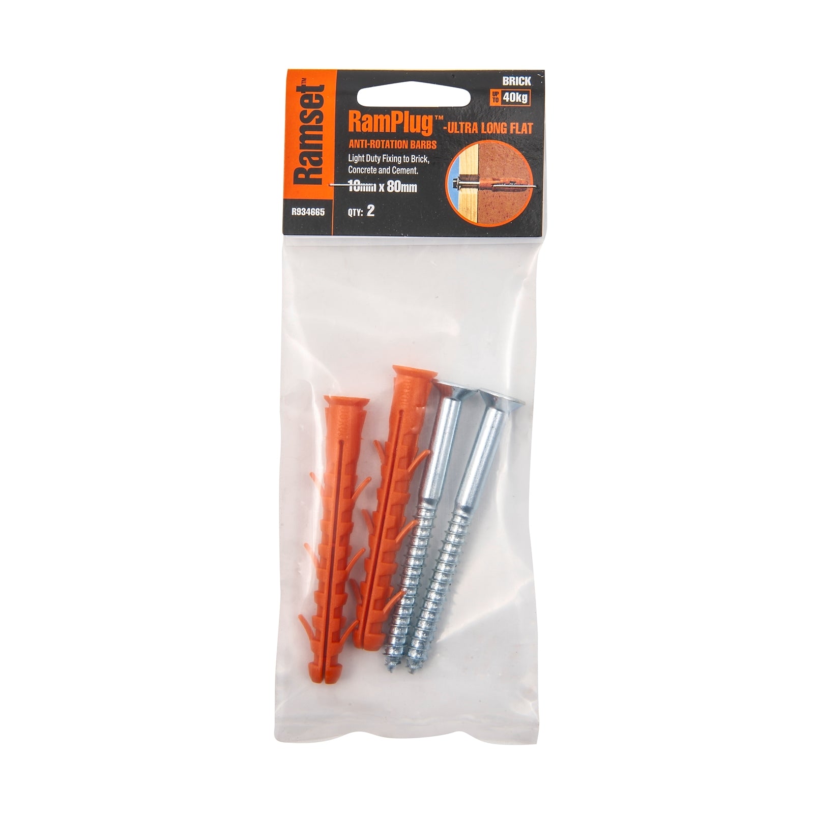 Ramset 10 x 80mm Ultra-Long Flat Head RamPlug Nylon Frame Anchor - 2 Pack