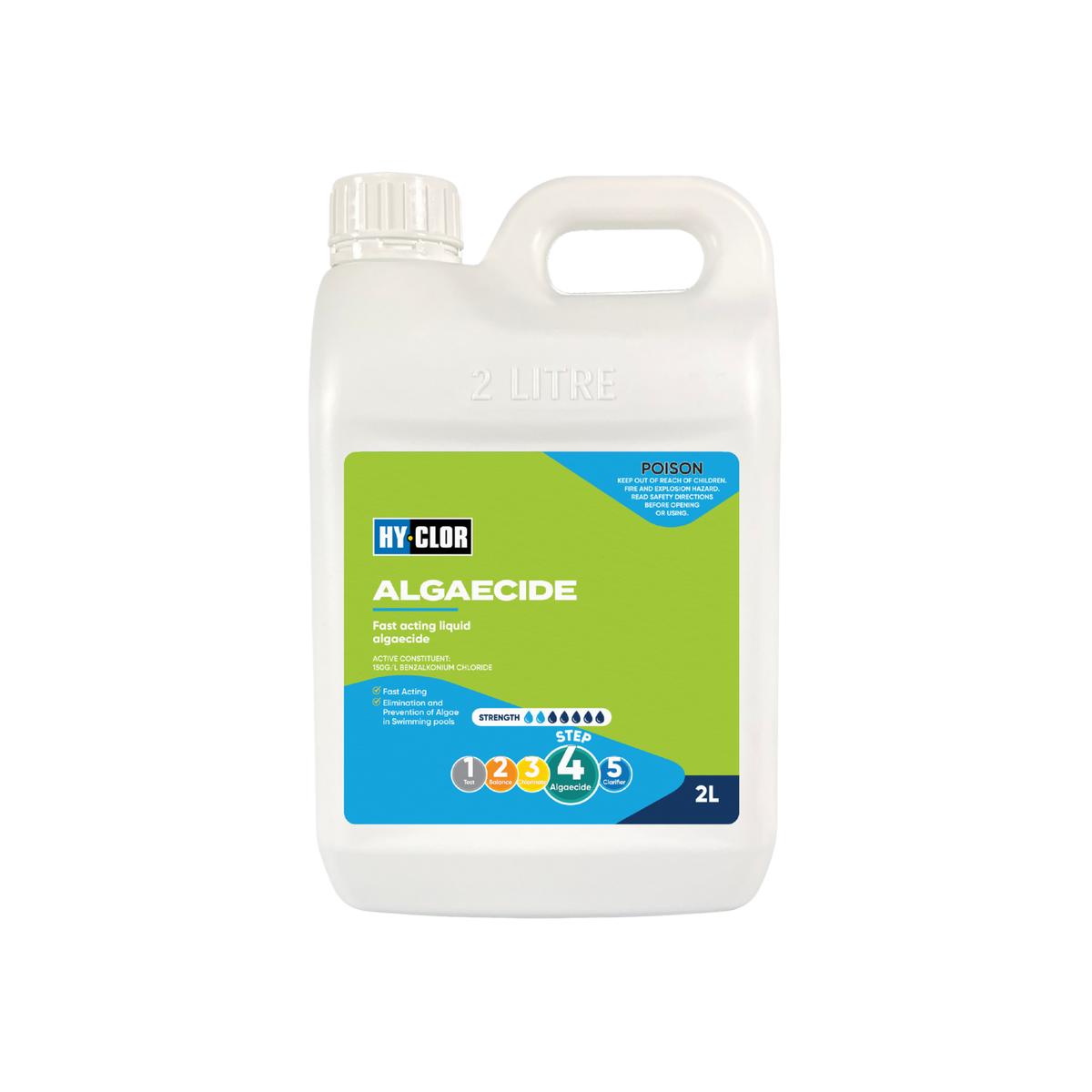 Hy-Clor Algaecide 2L Benzalkonium Chloride Fast Acting Pool Treatment - SuperSaverAU - view 1