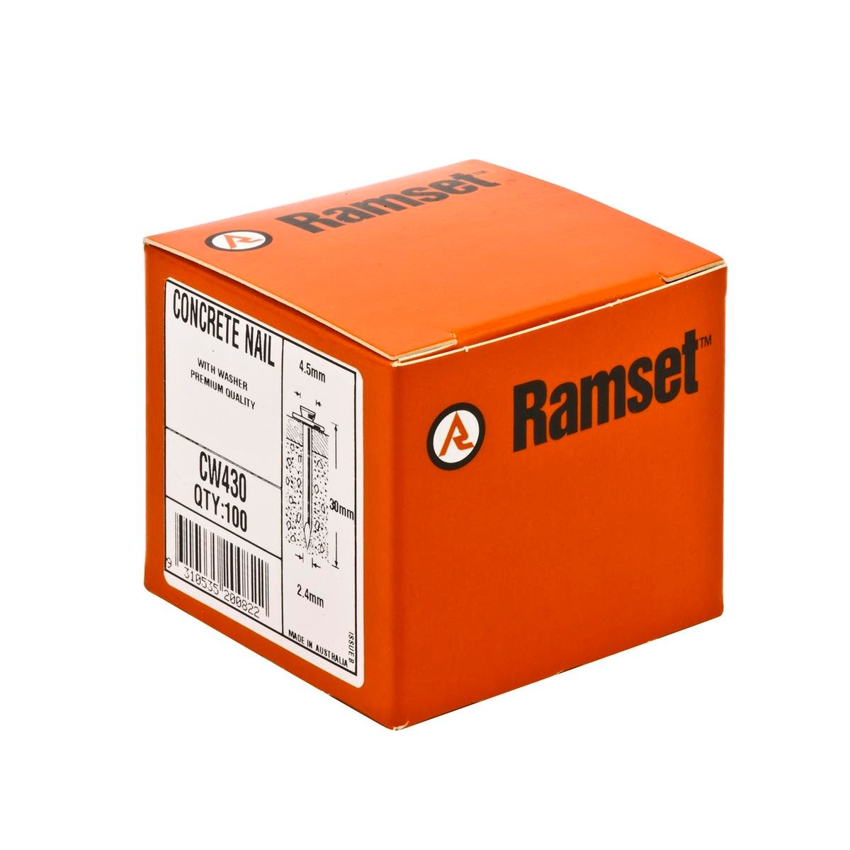 Ramset 2.4 x 30mm Concrete Nails with Washers, Carbon Steel, 100 Pack